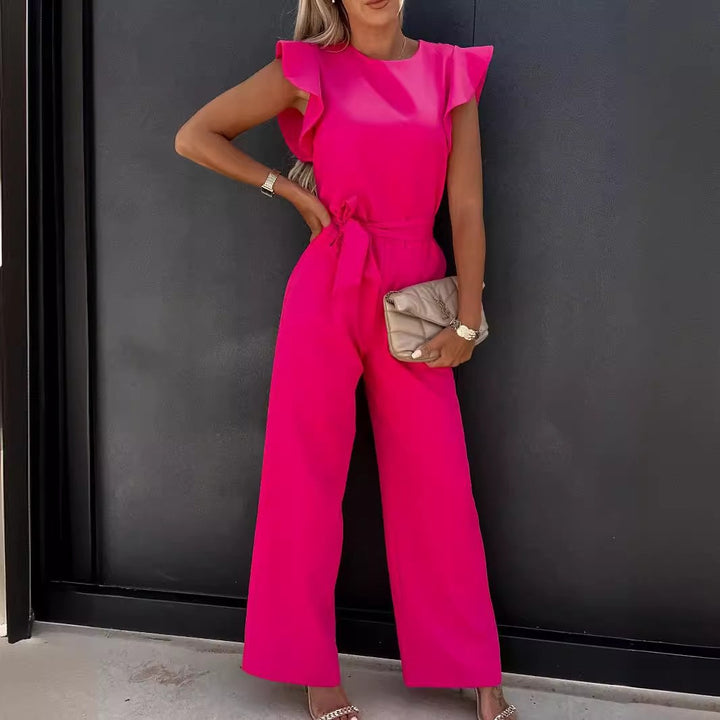 Women's jumpsuit with a belted waist and elegant ruffle details Lune London