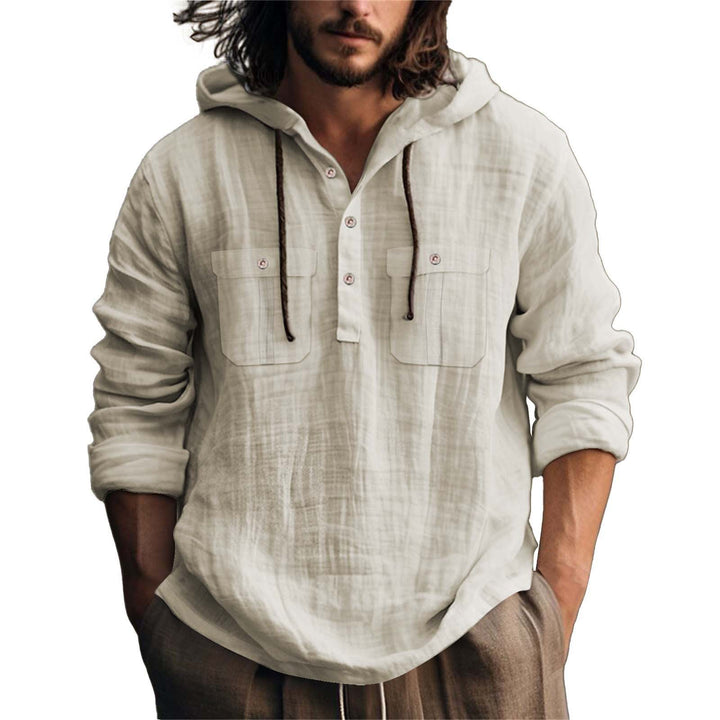 Men's hoodie shirt with practical pockets and stylish button placket design Lune London
