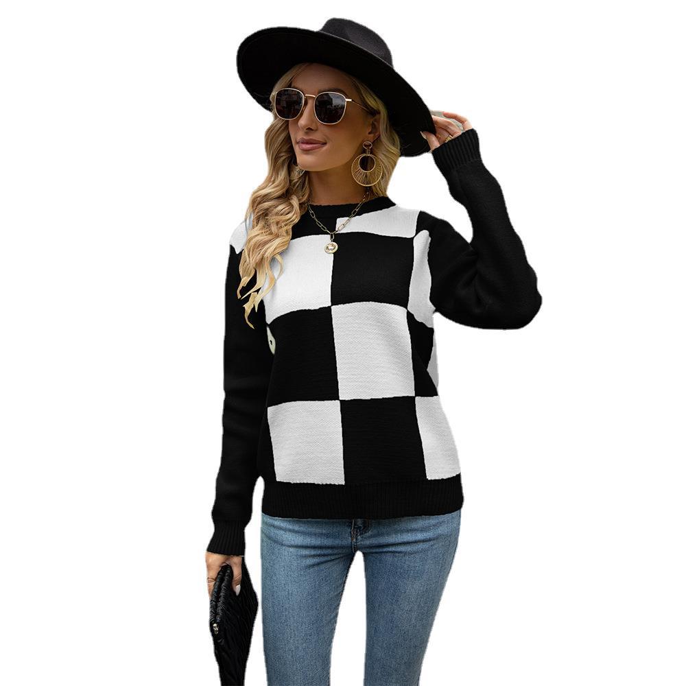 Pull élégant pour femmes avec design à carreaux et tricot doux Chic & Stil