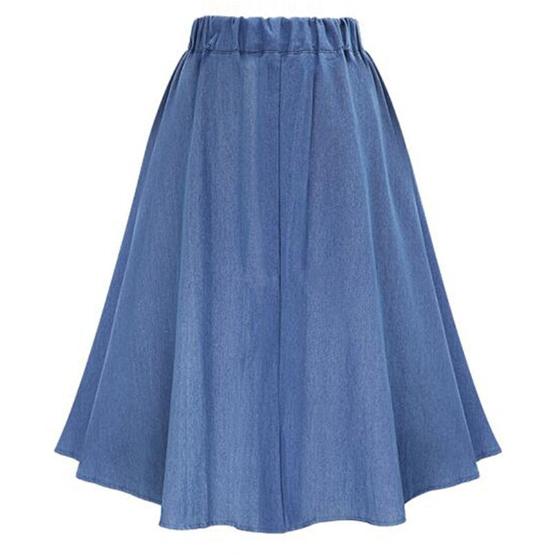 Women Long Denim Skirt with Button Details Chic & Stil