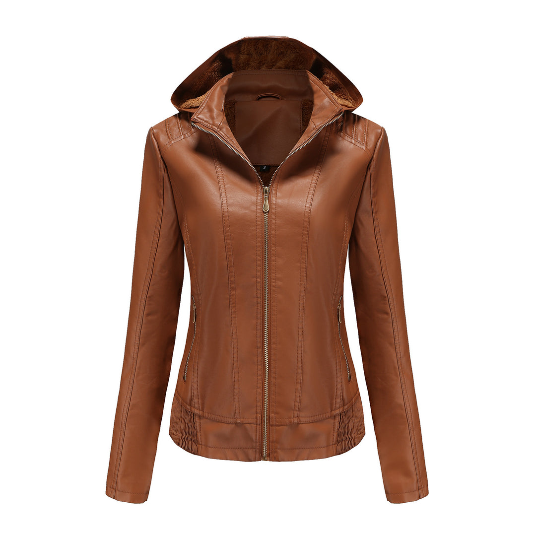 Elegant faux leather jacket for women with high collar and elastic cuffs Lune London