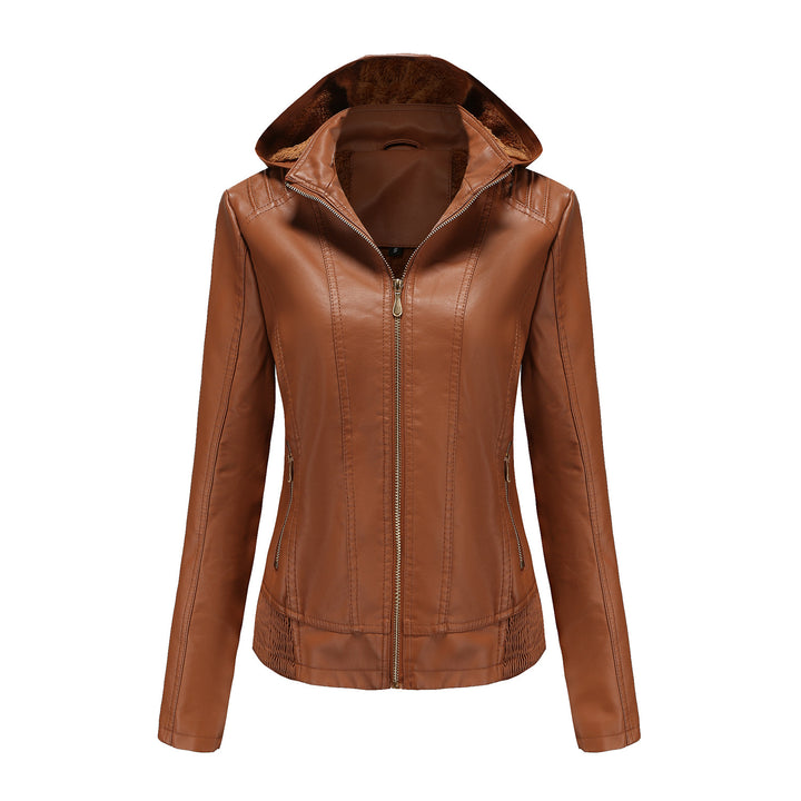Elegant faux leather jacket for women with high collar and elastic cuffs Lune London