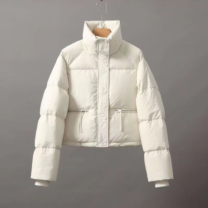 Ladies winter down jacket with high collar and practical pockets Lune London