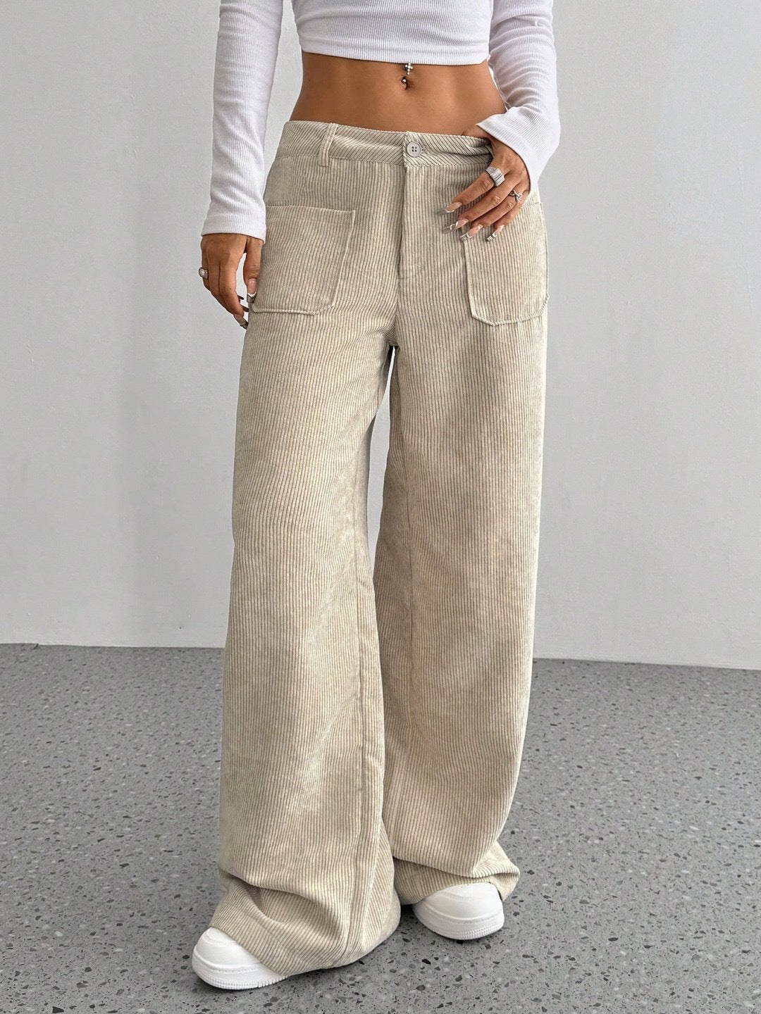 Women Wide-Cut Corduroy Pants with Practical Pockets Lune London
