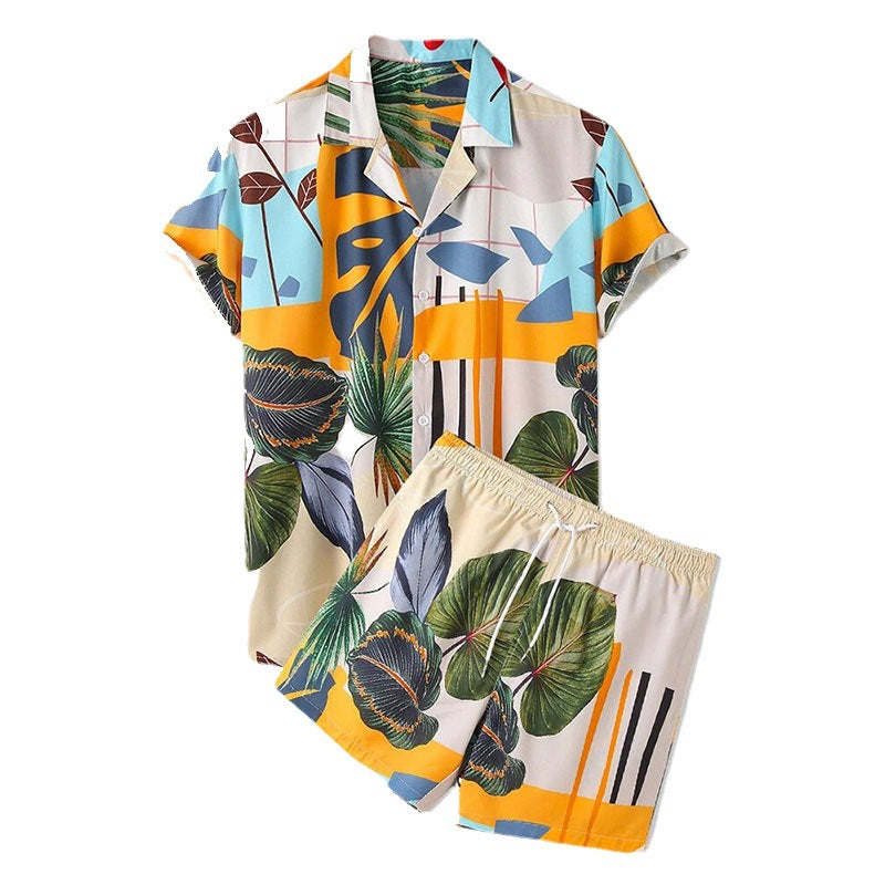 Leisure shirt for men and shorts set with colorful floral pattern Lune London