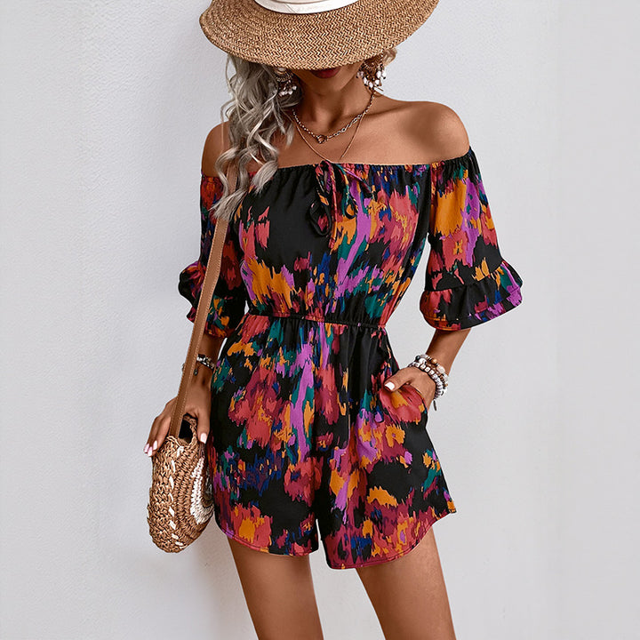 Ladies off-shoulder floral pattern combi-shorts Lune London