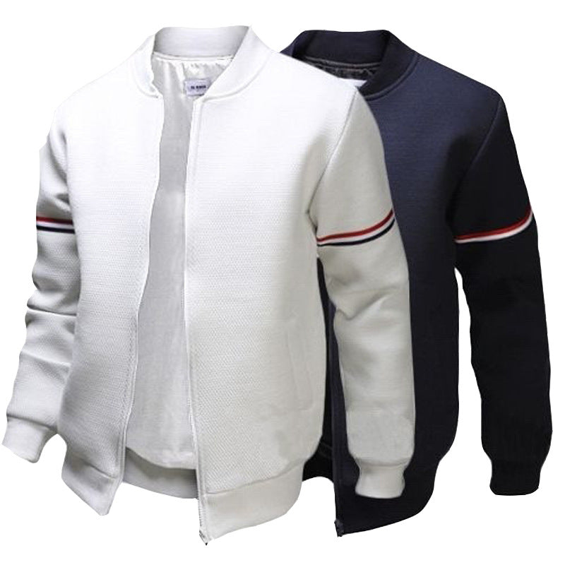 Men's zip-up sports jacket with textured surface and contrasting stripes Lune London