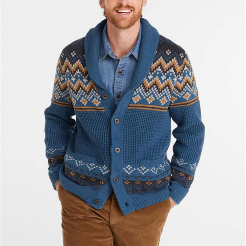 Men's knit jacket with traditional Norwegian pattern and large pockets Lune London