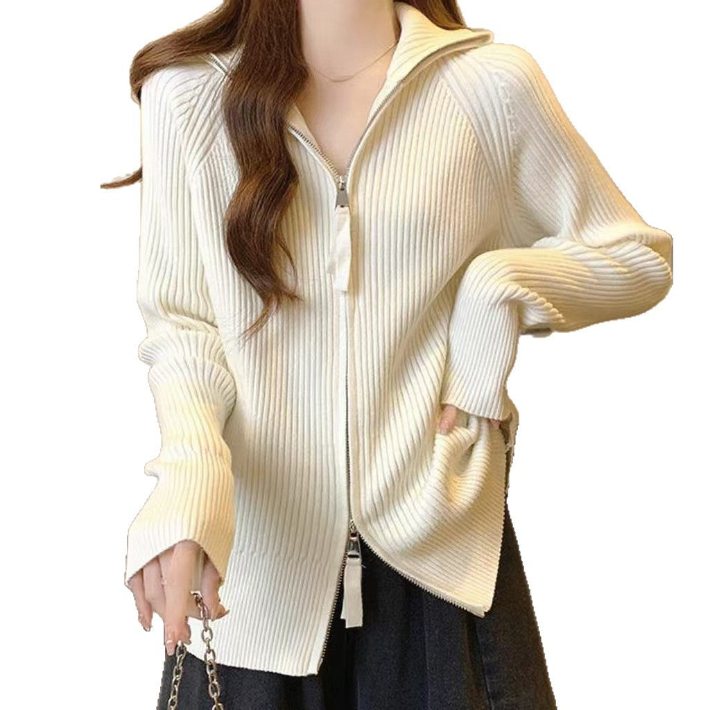 Pull en tricot pour femmes avec col montant et fermeture éclair Chic & Stil