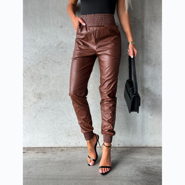 Women's faux leather pants with elastic waistband and slim fit Lune London
