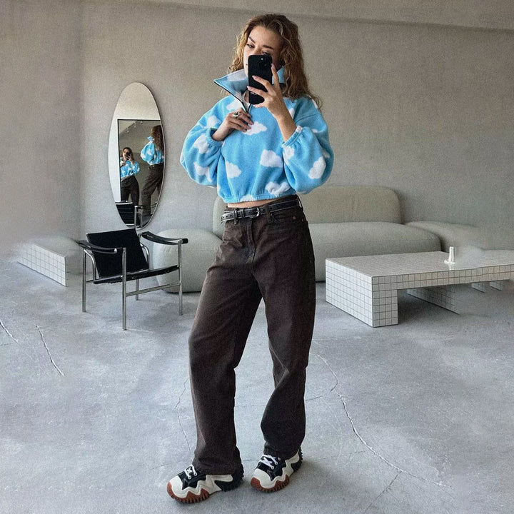 Short sweater for women with cloud pattern Lune London