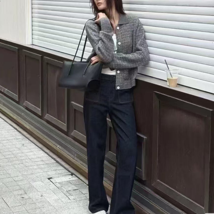 Ladies trendy knit cardigan with practical pocket design Lune London