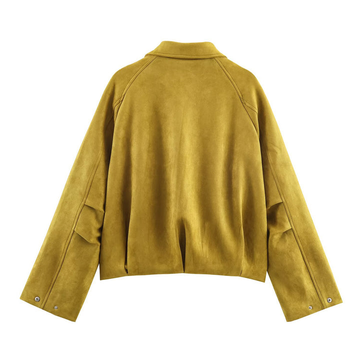 Lune London Women's Suede Jacket with Stand-up Collar and Practical Pockets