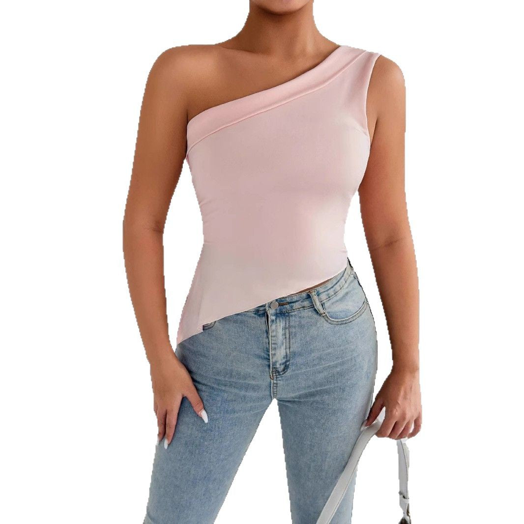 Women's asymmetrical top with off-the-shoulder design and elegant draping Lune London