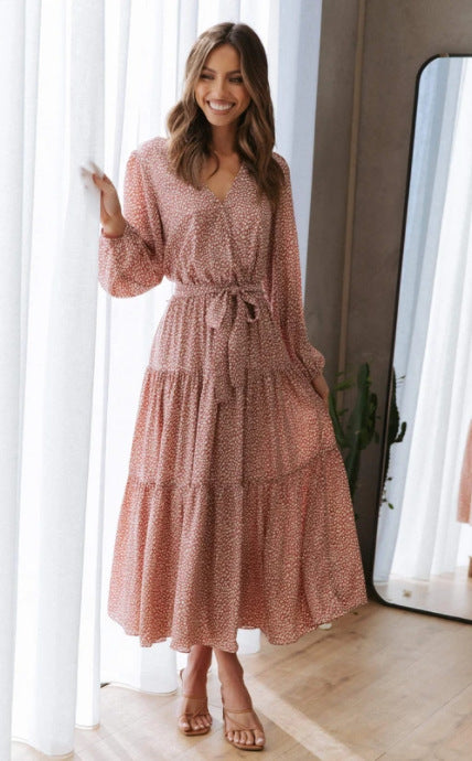 Midi dress with ruffles for women with a fitted belt Lune London