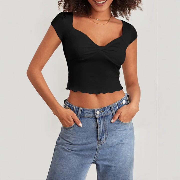 Women’s Crop Top with Heart-Shaped Neckline and Gathering Lune London