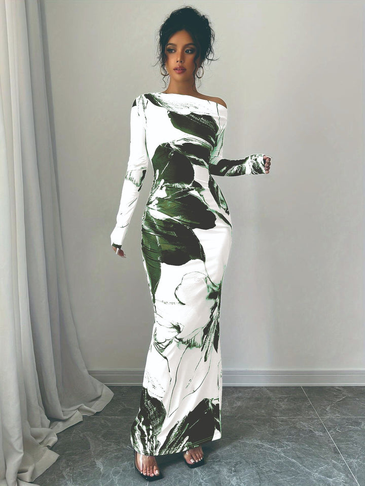 Elegant long dress with long sleeves for ladies with floral pattern Lune London