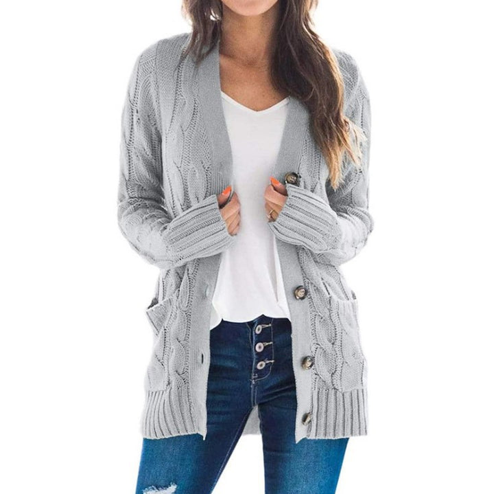 Knitted jacket for women with diamond patterns and large buttons Lune London