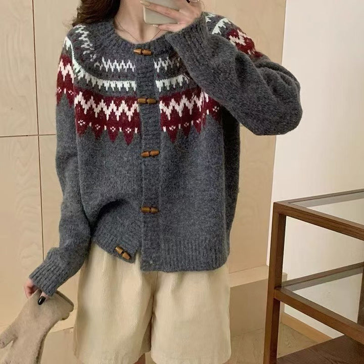 Pull en tricot confortable pour femmes avec motif norvégien traditionnel et capuche Chic & Stil