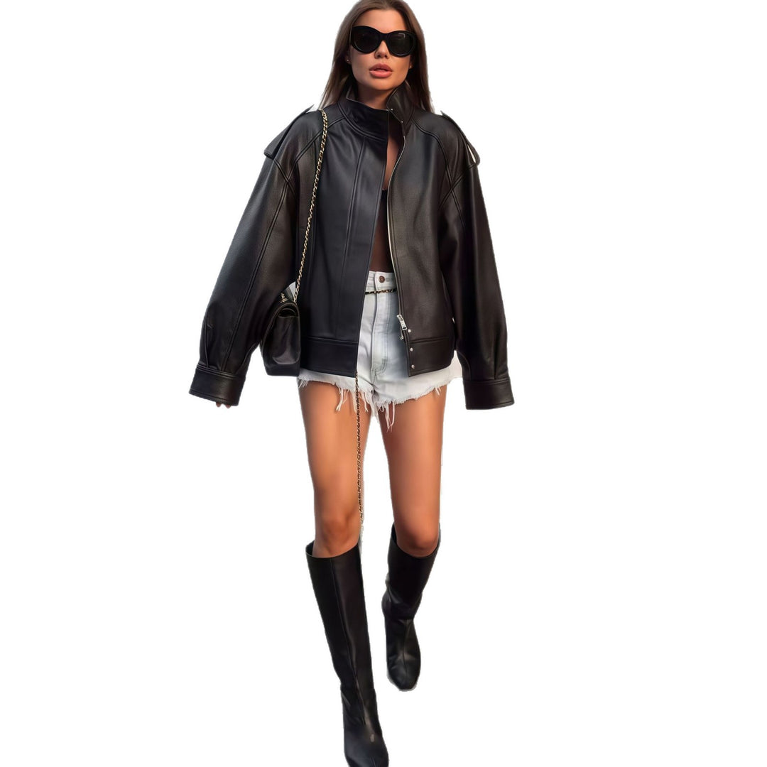 Ladies trendy oversized leather jacket Lune London