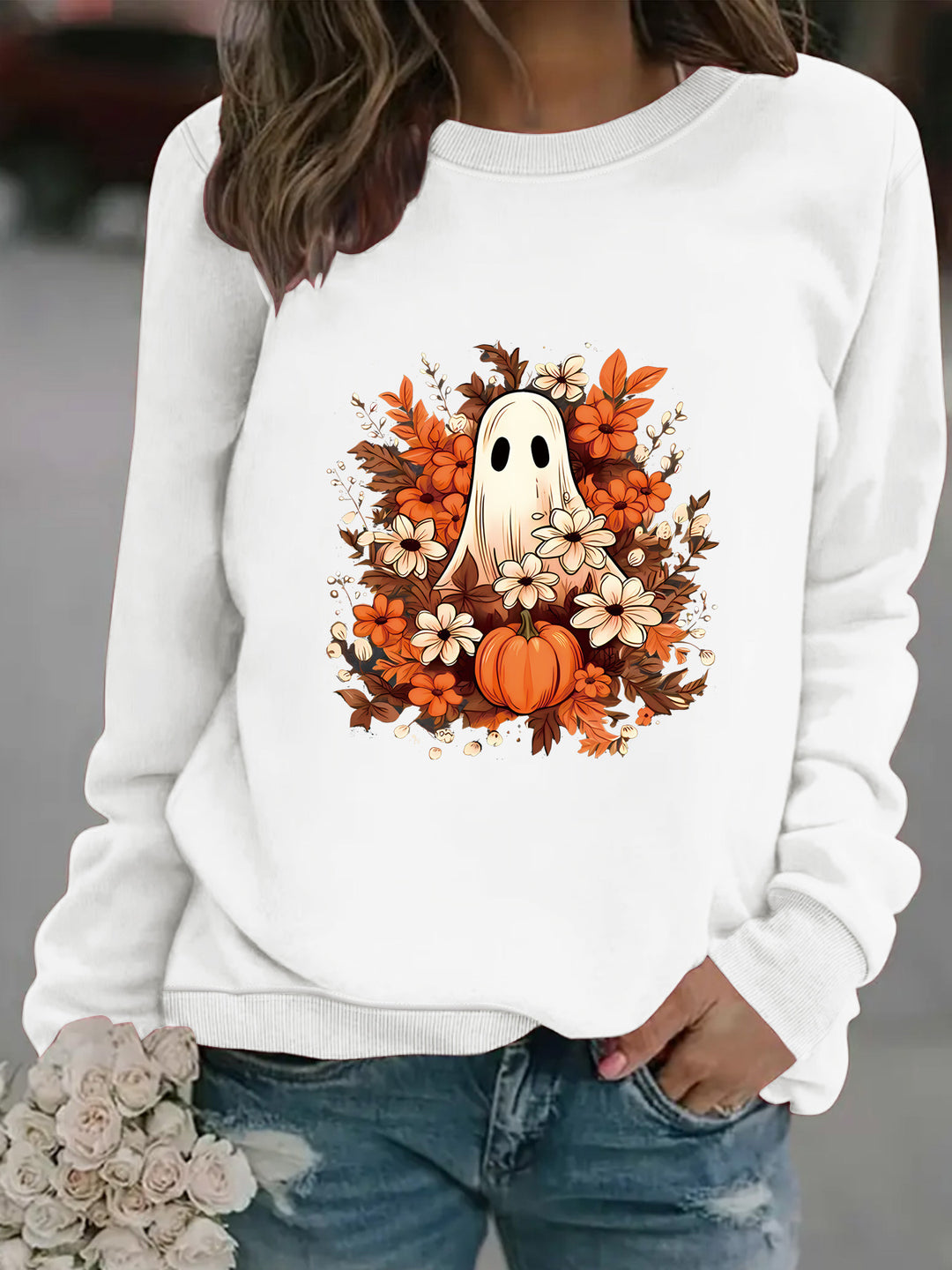 Sweatshirt femme avec motif automnal ludique et effrayant Chic & Stil