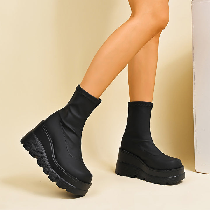 Lune London Women's Double Wedge Heel Ankle Boots