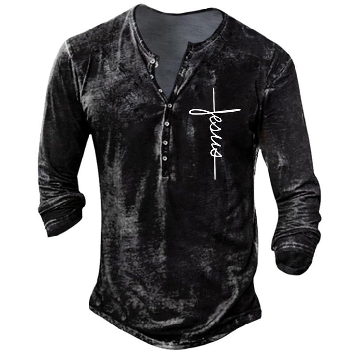 Men's Long Sleeve Henley T-Shirt with Creative Graphic Print Lune London
