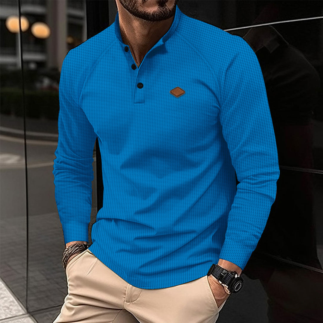 Men's Long Sleeve Polo with Subtle Pattern and Modern Collar Lune London