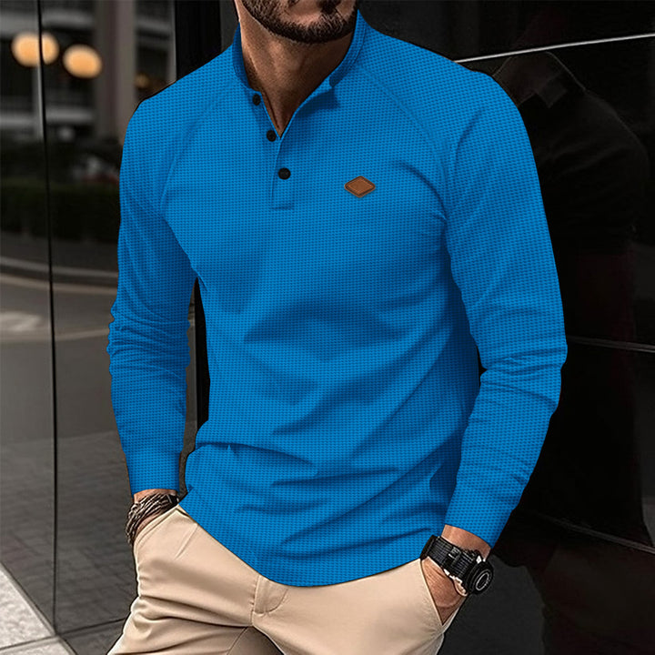 Men's Long Sleeve Polo with Subtle Pattern and Modern Collar Lune London