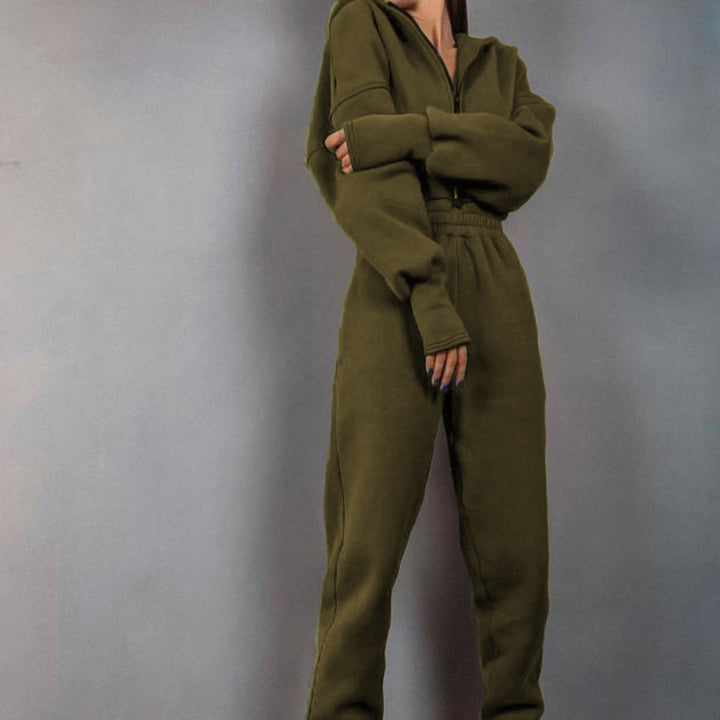 Women’s comfortable hooded jumpsuit with elastic waist and full zip Lune London