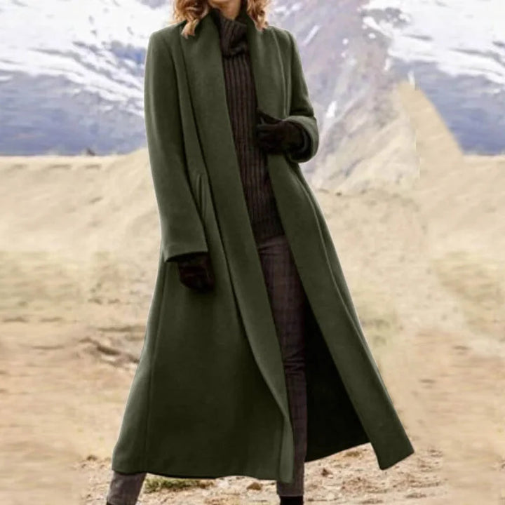 Long wool coat for women with a minimalist design and high collar Lune London
