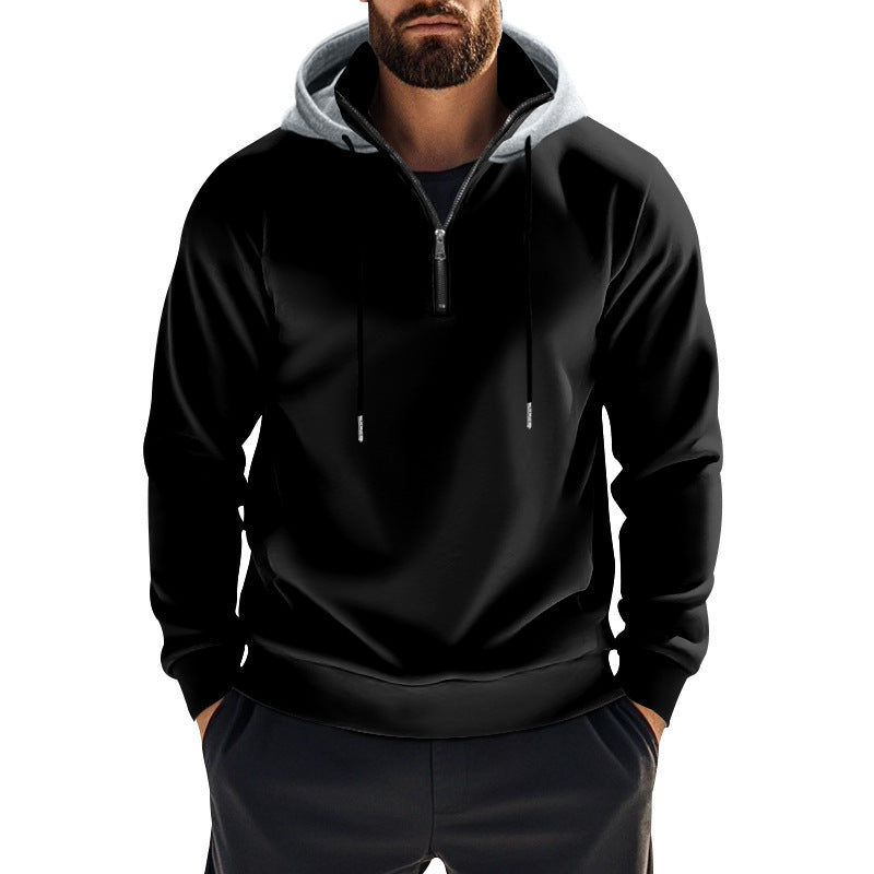 Men's sporty hoodie with half zipper and combined chic and stylish hood design