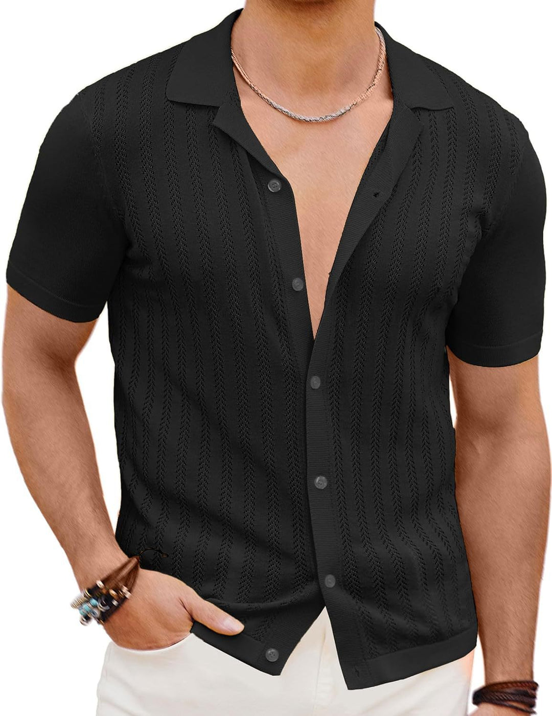 Short Sleeve Knit Shirt for Men with Textured Design Lune London
