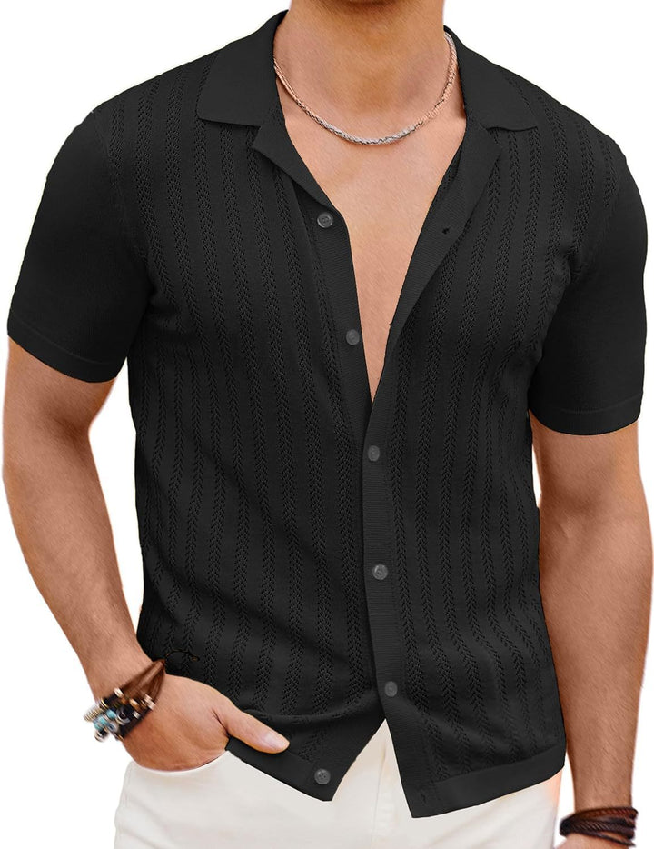 Short Sleeve Knit Shirt for Men with Textured Design Lune London