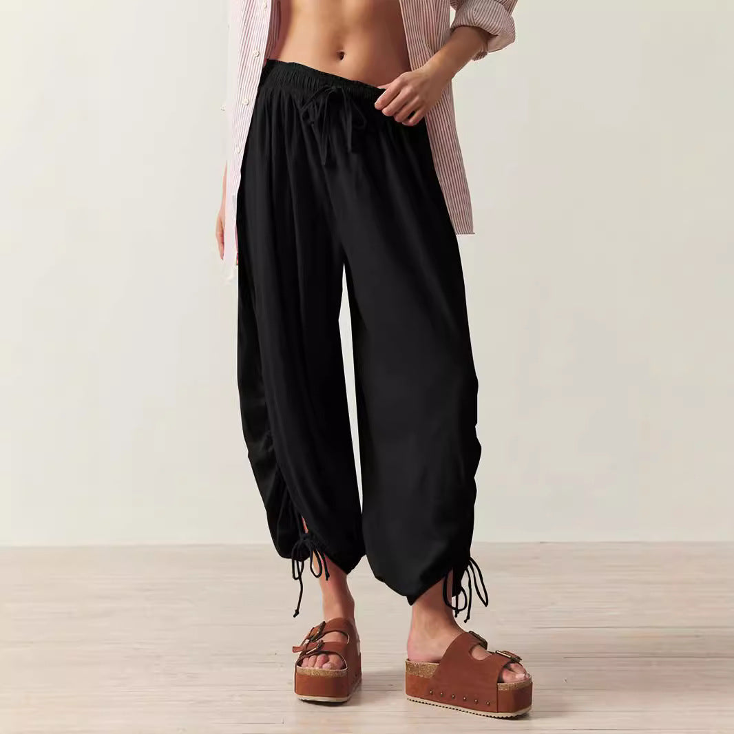 Casual Palazzo pants for women with elastic waist and adjustable ankle bands Lune London