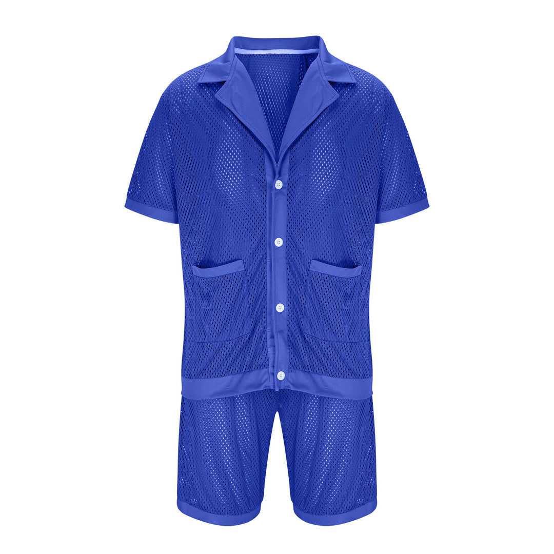 Ladies Lightweight Mesh Pajama Set with Practical Pockets and Button Placket Lune London