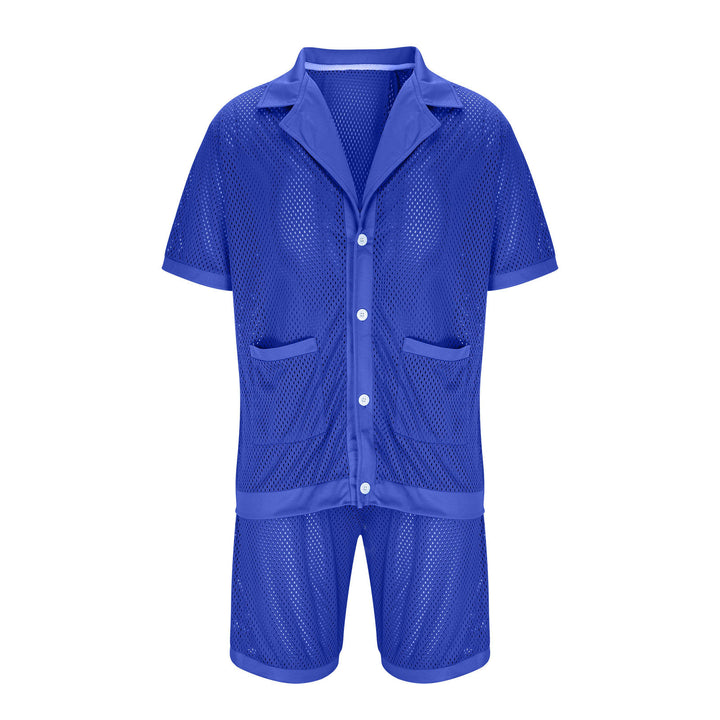 Ladies Lightweight Mesh Pajama Set with Practical Pockets and Button Placket Lune London