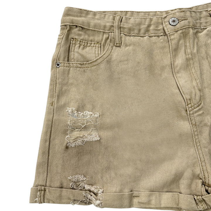 Women's Fashion Destroyed Denim Shorts with Casual Cut and Frayed Details Lune London