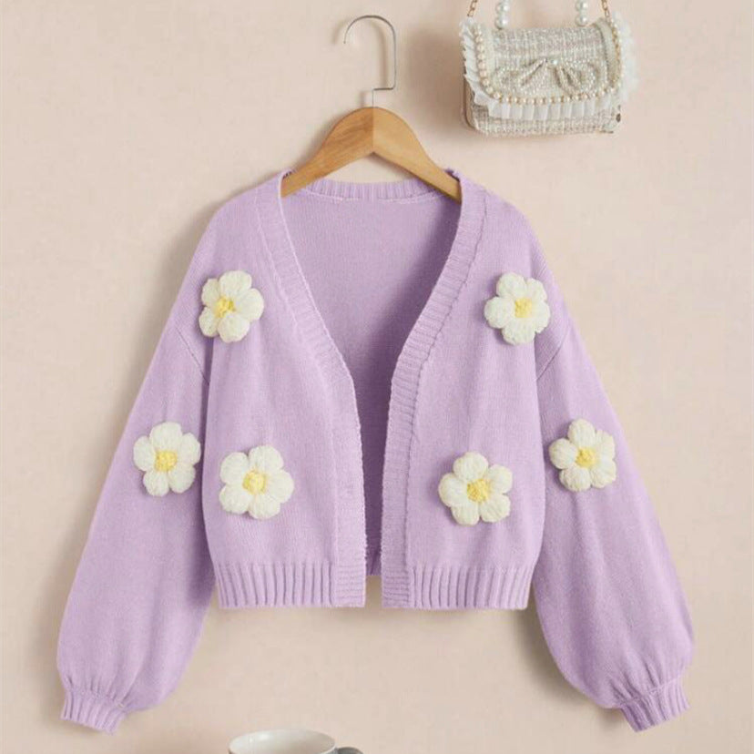 Short jacket for women with playful flower appliqués Lune London