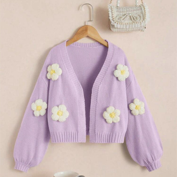 Short jacket for women with playful flower appliqués Lune London