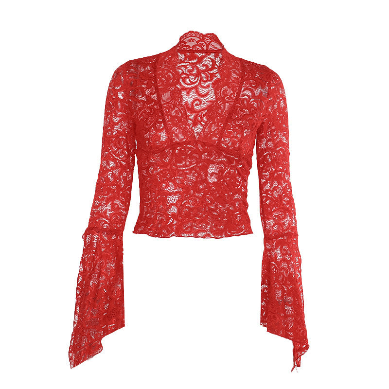 Women's lace top with a deep V-neck and long sleeves Lune London