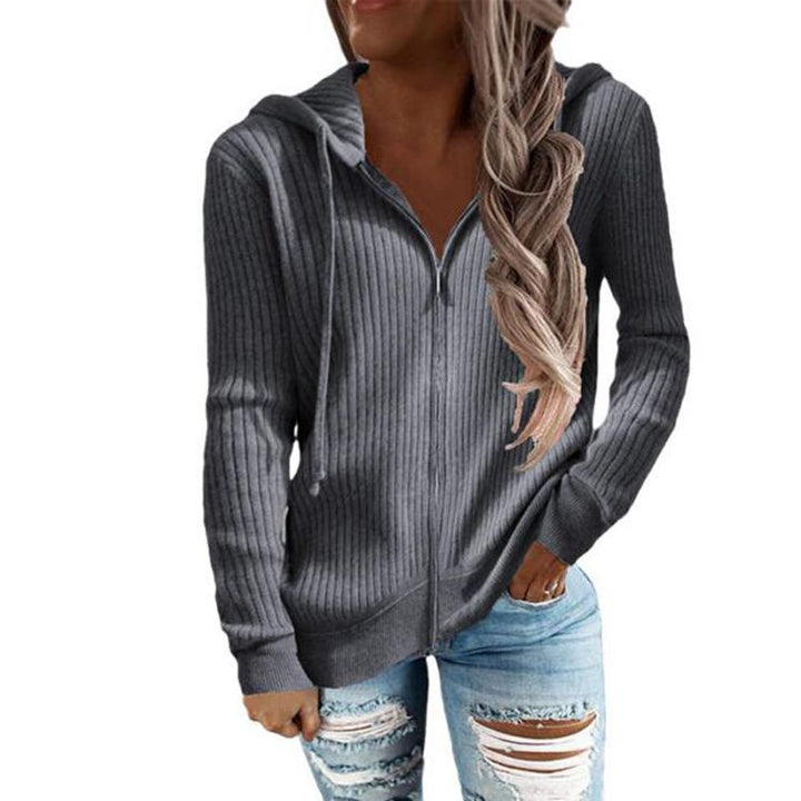 Veste à capuche rayée pour femmes avec fermeture éclair intégrale et poignets Chic & Stil