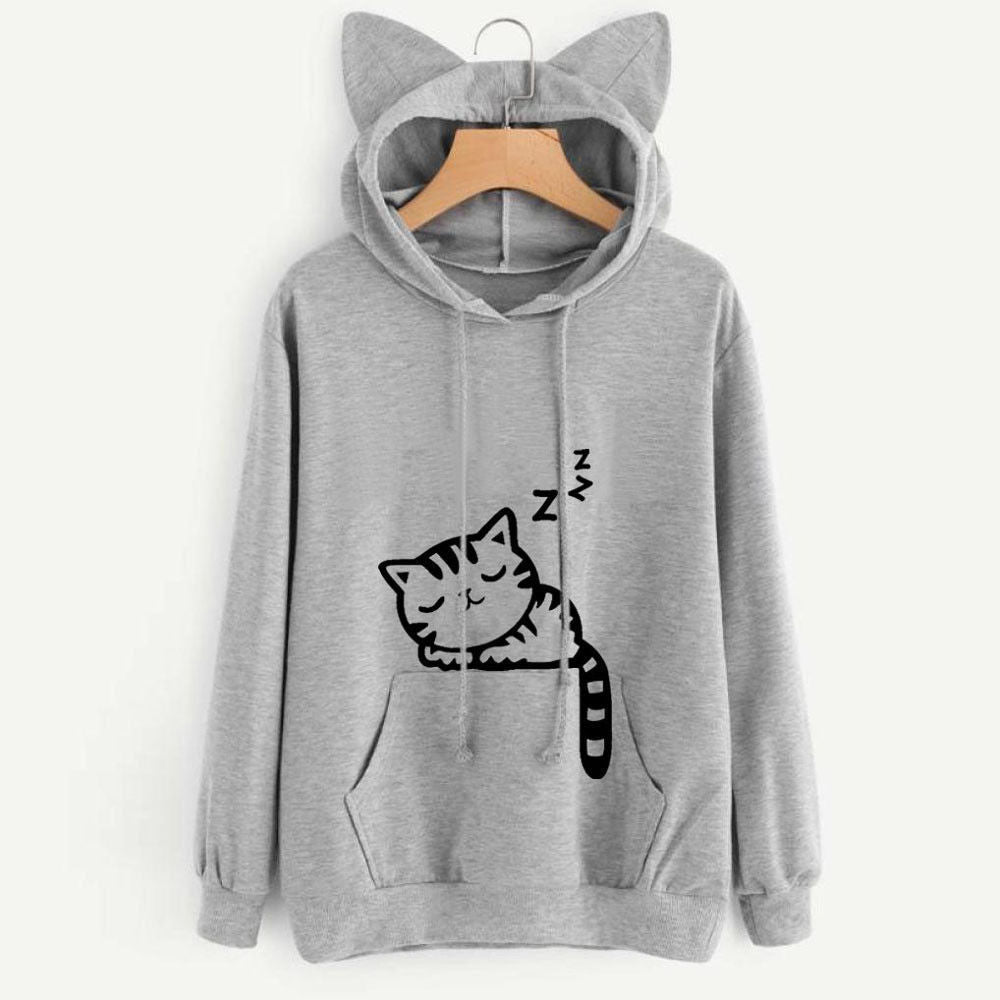 Hooded sweatshirt for women with a cute cat pattern Lune London
