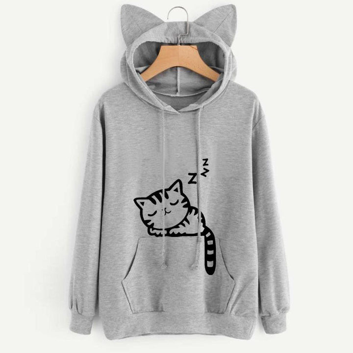 Hooded sweatshirt for women with a cute cat pattern Lune London