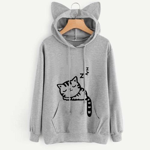 Hooded sweatshirt for women with a cute cat pattern Lune London