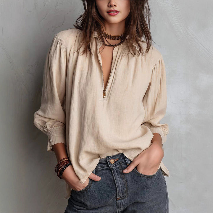 Women's blouse with half-length sleeves and zipper Lune London