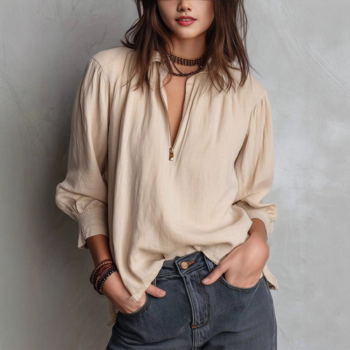 Women's blouse with half-length sleeves and zipper Lune London