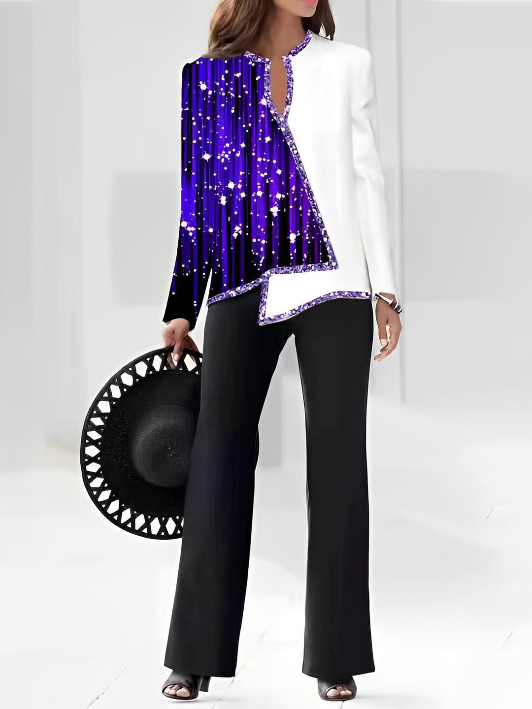 Ladies Elegant Statement Jacket with Asymmetrical Cut and Glittering Details Lune London