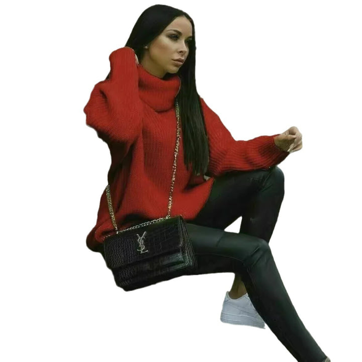 Oversized knitted pullover for women with high collar and modern cut Lune London
