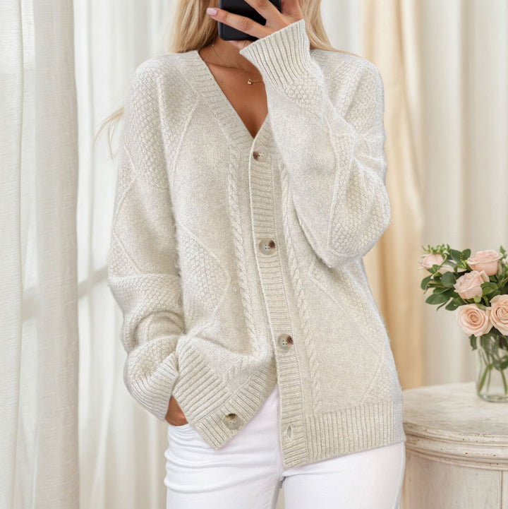 Knit jacket for women with braided pattern and elegant button detail Lune London